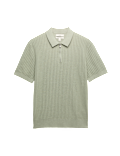 Cotton Rich Ribbed Knitted Zip Up Polo Shirt
