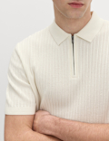 Cotton Rich Ribbed Knitted Zip Up Polo Shirt