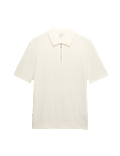 Cotton Rich Ribbed Knitted Zip Up Polo Shirt