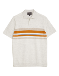 Cotton Chest Stripe Knitted Polo Shirt