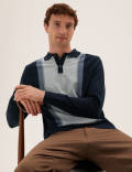 Cotton Rich Block Stripe Knitted Polo Shirt