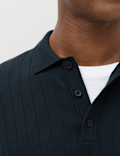 Cotton Blend Smart Rib Knit Polo Shirt