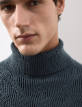 Pure Wool Wave Stitch Roll Neck Jumper