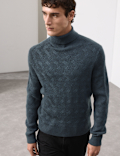 Pure Wool Wave Stitch Roll Neck Jumper