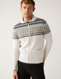 Cotton Blend Fair Isle Knitted Jacket