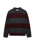 Striped Collared Neck Rugby Jumper with Wool