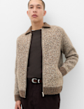 Twist Knit Zip Through Jumper with Wool