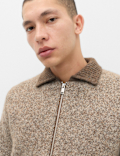 Twist Knit Zip Through Jumper with Wool