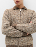 Twist Knit Zip Through Jumper with Wool
