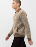 Twist Knit Zip Through Jumper with Wool