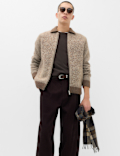 Twist Knit Zip Through Jumper with Wool