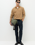Lofty Ribbed Buttoned Knitted Polo Shirt