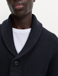 Air-Yarn Waffle Knit Shawl Neck Cardigan