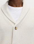 Air-Yarn Waffle Knit Shawl Neck Cardigan