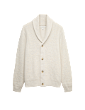 Air-Yarn Waffle Knit Shawl Neck Cardigan