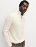 Supersoft Ribbed Half zip Jumper with Wool