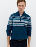 Fair Isle Half Zip Jumper with Wool