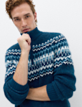 Fair Isle Half Zip Jumper with Wool