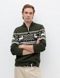 Pure Cotton Fair Isle Half Zip Jumper