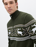 Pure Cotton Fair Isle Half Zip Jumper
