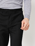Regular Fit Wool Blend Flat Front Trousers