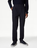 Check Single Pleat Elasticated Trousers