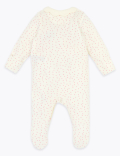 Cotton Rich Velour Spotted Sleepsuit (7lbs-12 Mths)