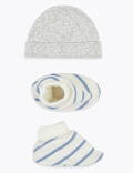 2pc Pure Cotton Hat & Booties Set (0-12 Mths)