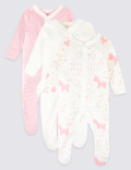 3 Pack Organic Pure Cotton Animal Print Sleepsuits