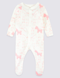 3 Pack Organic Pure Cotton Animal Print Sleepsuits