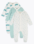 3 Pack Organic Cotton Patterned Sleepsuits (5lbs-3 Yrs)