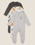 3pk Organic Cotton Printed Sleepsuits