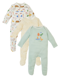 3 Pack Cotton Farmyard Sleepsuits