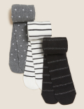 3pk Cotton Monochrome Tights (2-14 Yrs)
