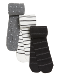 3pk Cotton Monochrome Tights (2-14 Yrs)