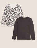 2pk Thermal Cotton Animal Print Tops (2-16 Yrs)
