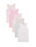 5pk Pure Cotton Spotted & Plain Vests (2-14 Yrs)