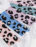 5pk Cotton Rich Leopard Print School Socks (6 Small - 7 Large)