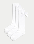 3p Cotton Rich Picot Knee High Bow Socks (6-8&frac12; Small - 4-7 Large)