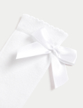 3p Cotton Rich Picot Knee High Bow Socks (6-8&frac12; Small - 4-7 Large)
