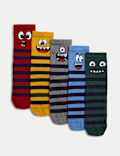 5pk Cotton Rich Monster Stripe Socks (6 Small - 7 Large)