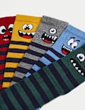 5pk Cotton Rich Monster Stripe Socks (6 Small - 7 Large)