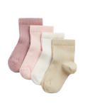4pk Cotton Rich Ribbed Baby Socks