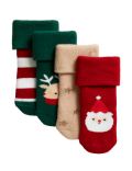 4pk Cotton Rich Christmas Baby Socks