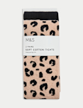 2pk Cotton Rich Leopard Ribbed Tights (2-14 Yrs)