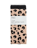 2pk Cotton Rich Leopard Ribbed Tights (2-14 Yrs)