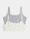 2 Pack V-Neck Floral Striped Crop Tops (7-16 Yrs)