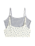 2 Pack V-Neck Floral Striped Crop Tops (7-16 Yrs)