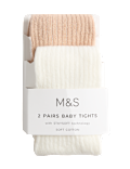 2pk Cotton Rich Ribbed Tights (0-3 Yrs)