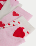 5pk Cotton Rich Ankle Ribbed Heart Socks (6 Small-7 Large)